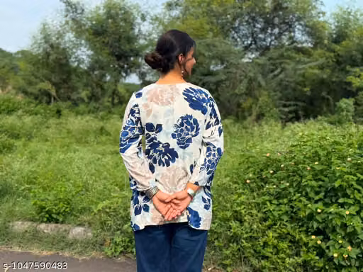 Floral Round Kurti — Blue